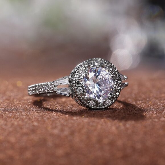 🌸Statement CZ Flower 925 Silver Plated Vintage Wedding Ring for Women, L064 - Picture 7 of 9